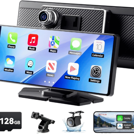 Carplay Screen for Car, 8.1" HD Portable Touch Screen Car Stereo with Android Auto, 4K Dash Cam, 1080P Backup Camera, GPS Navigation, Mirror Link, Bluetooth, AUX, FM Transmitter