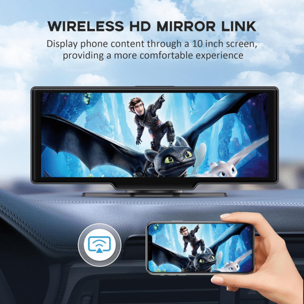 Wireless Carplay Screen, 10.26"Portable Car Play & Android Auto Touch Screen, Bluetooth Double Din Car Stereo with 4K Dash Cam,1080P Backup Camera/Mirror Link/Voice Control/Gps/Aux/Fm for All Vehicles - Image 7