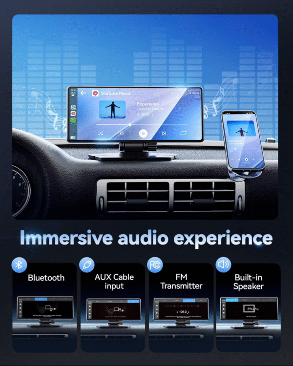 Carplay Screen for Car, 8.1" HD Portable Touch Screen Car Stereo with Android Auto, 4K Dash Cam, 1080P Backup Camera, GPS Navigation, Mirror Link, Bluetooth, AUX, FM Transmitter - Image 6