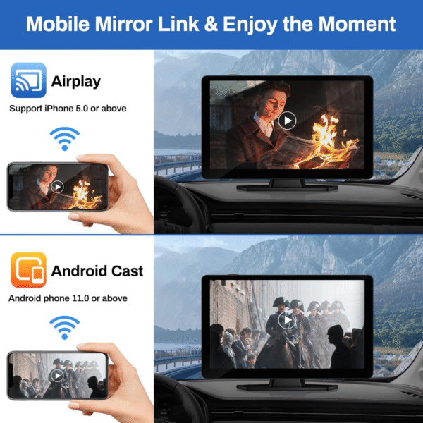 Wireless Carplay Screen for Car with 4K Dash Cam, 9" Portable Carplay & Android Auto, Car Stereo Touchscreen with 1080P Backup Camera, GPS Navigation/Voice Control/Mirror Link/Bluetooth - Image 7