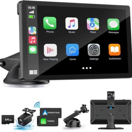 Wireless Carplay Screen for Car with 4K Dash Cam, 9" Portable Carplay & Android Auto, Car Stereo Touchscreen with 1080P Backup Camera, GPS Navigation/Voice Control/Mirror Link/Bluetooth