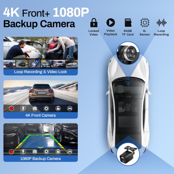 Wireless Carplay Screen for Car with 4K Dash Cam, 9" Portable Carplay & Android Auto, Car Stereo Touchscreen with 1080P Backup Camera, GPS Navigation/Voice Control/Mirror Link/Bluetooth - Image 5