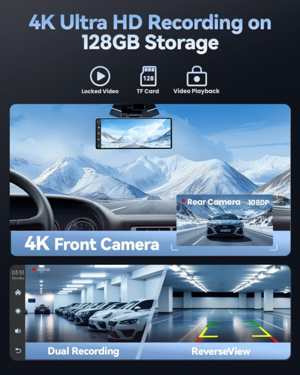 Carplay Screen for Car, 8.1" HD Portable Touch Screen Car Stereo with Android Auto, 4K Dash Cam, 1080P Backup Camera, GPS Navigation, Mirror Link, Bluetooth, AUX, FM Transmitter - Image 2