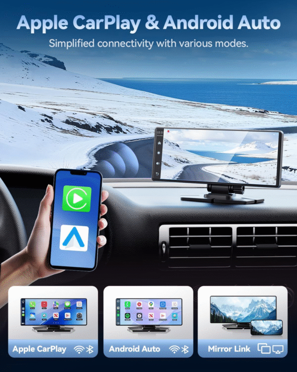 Carplay Screen for Car, 8.1" HD Portable Touch Screen Car Stereo with Android Auto, 4K Dash Cam, 1080P Backup Camera, GPS Navigation, Mirror Link, Bluetooth, AUX, FM Transmitter - Image 3