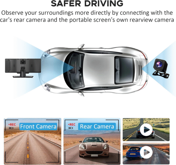 Wireless Carplay Screen, 10.26"Portable Car Play & Android Auto Touch Screen, Bluetooth Double Din Car Stereo with 4K Dash Cam,1080P Backup Camera/Mirror Link/Voice Control/Gps/Aux/Fm for All Vehicles - Image 3